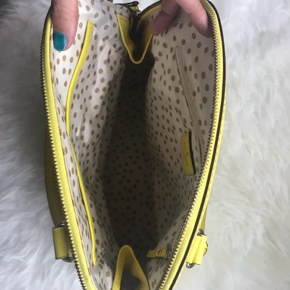 Kate Spade NEW YORK Zipper Pockets Leather Yellow Green Shoulder Hand Bag Purse